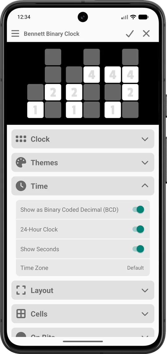 The same time shown as binary-coded decimal and as true binary