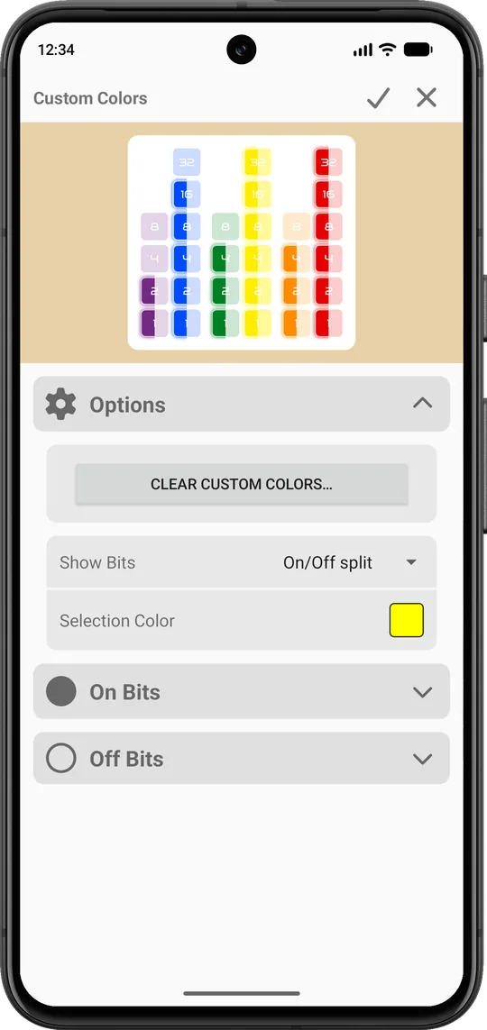 Custom color editor with individually colored cells