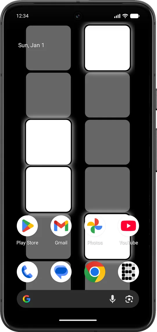 Binary clock live wallpaper behind home screen icons