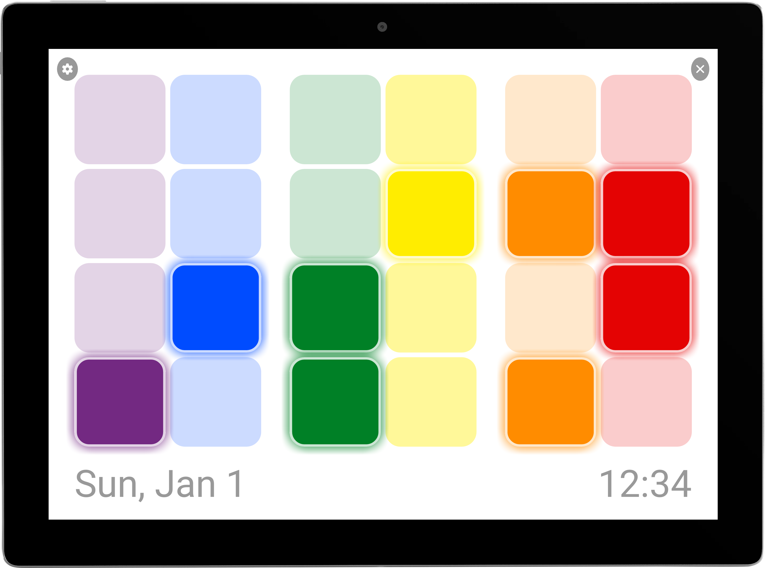 Full screen binary clock running on a Pixel C tablet with Android 6.0