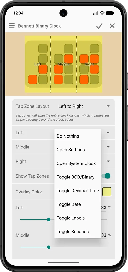 Tap zone layout settings