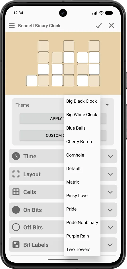 Theme list in the app settings