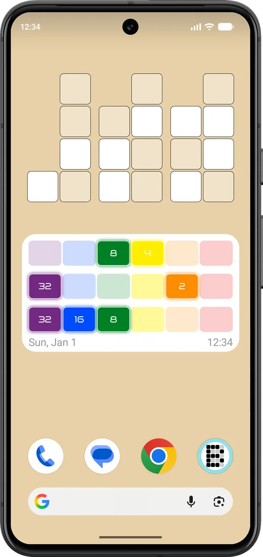 Several binary clock widgets with different themes on an Android home screen